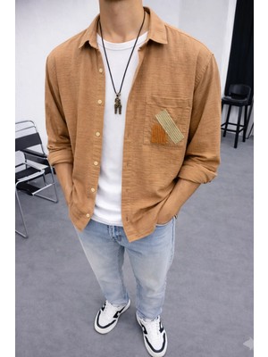 Oversman Oversize Bohem Pamuk Dokuma Toprak Gömlek