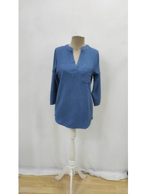 Bosel Kadın Truvakar Kol V Yakalı Keten Bluz