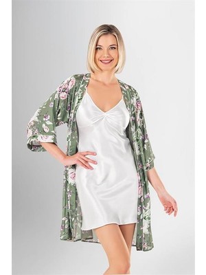 Arias Closet Desenli Saten 2'li Kısa Sabahlık Takımı