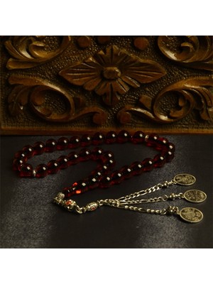 Burhan Sağlam Küre Kesim 11X11 mm Ateş Kehribar Alpaka Püsküllü Tesbih