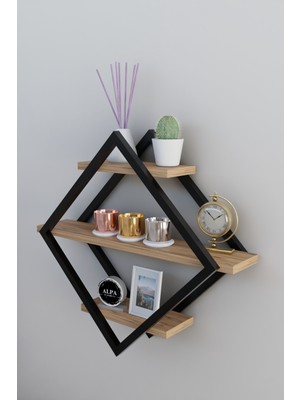 Alpa Ev Mobilya 3 Katlı Baklava Model Duvar Rafı - Modern Geometrik Kitaplık, Mutfak ve Banyo Düzenleyici
