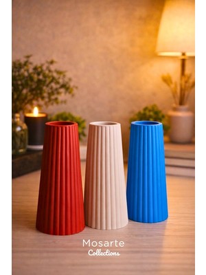 Mosarte Ribbed Yivli Tasarım Modern Dekoratif Vazo 3'lü