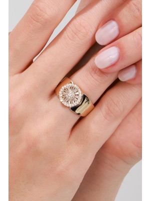 Oroline Kuyumculuk 14 Ayar Şık Taşlı Kadın Altın Yüzük