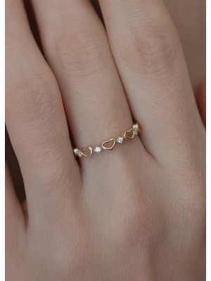 Oroline Kuyumculuk 14 Ayar Kalp Desenli Minimal Kadın Altın Yüzük