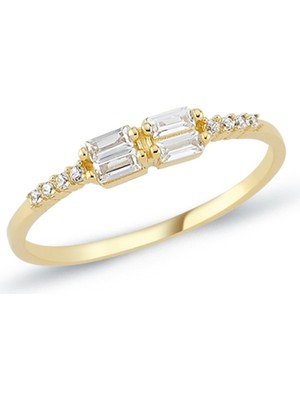 Oroline Kuyumculuk 14 Ayar Zirkon Taşlı Minimal Kadın Altın Yüzük