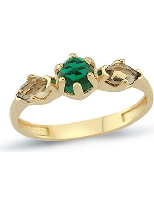 Oroline Kuyumculuk 14 Ayar Yeşil Taşlı Minimal Kadın Altın Yüzük