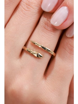 Oroline Kuyumculuk 14 Ayar Altın Taşsız Yılan Desenli Şık Kadın Altın Yüzük