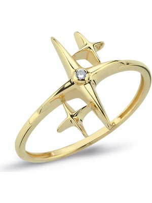 Oroline Kuyumculuk 14 Ayar Işıltı Desenli Kadın Altın Minimal Yüzük