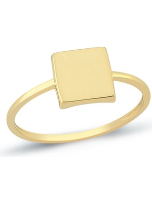 Oroline Kuyumculuk 14 Ayar Dikdörtgen Desenli Taşsız Kadın Altın Yüzük