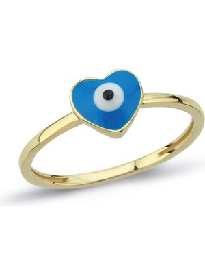 Oroline Kuyumculuk 14 Ayar Kalp Desenli Nazar Mineli Kadın Altın Yüzük