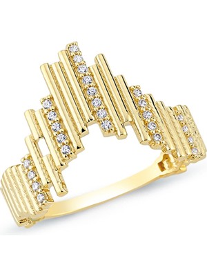 Oroline Kuyumculuk 8 Ayar Altın Geometrik Detaylı Şık Yüzük