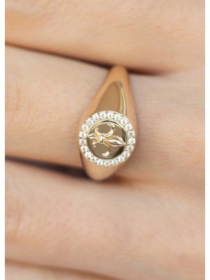 Oroline Kuyumculuk 8 Ayar Oval Kadın Altın Zambak Desenli Eklem Yüzük