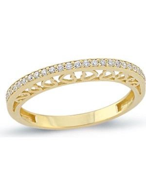 Oroline Kuyumculuk 8 Ayar Altın Kalpli Sıralı Taşlı Kadın Eklem Yüzük