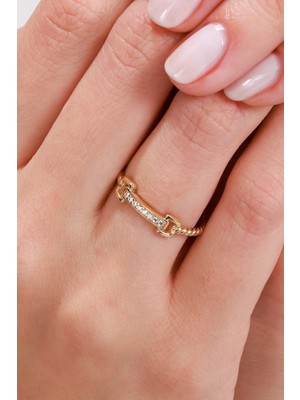 Oroline Kuyumculuk 14 Ayar Taşlı Trend Kadın Altın Eklem Yüzük