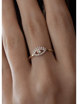 Oroline Kuyumculuk 14 Ayar Göz Desenli Kadın Trend Altın Yüzük