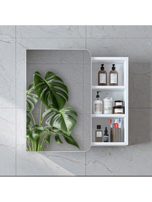 Roomart Likya Kulpsuz Tek Kapaklı Açık Raflı Aynalı Mdflam 70 cm Aynalı Banyo Üst Dolabı