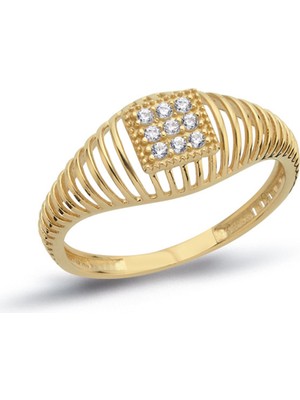 Oroline Kuyumculuk 8 Ayar Kafes Desenli Şık Kadın Altın Minimal Eklem Yüzük