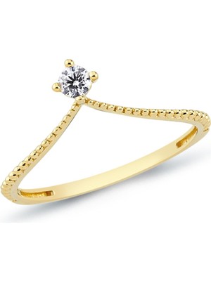 Oroline Kuyumculuk 8 Ayar Altın Tektaş Desenli Kadın Eklem Yüzük