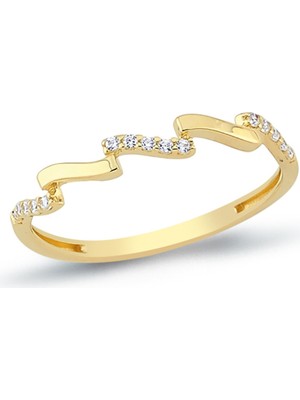 Oroline Kuyumculuk 8 Ayar Dalga Desenli Kadın Minimal Altın Yüzük