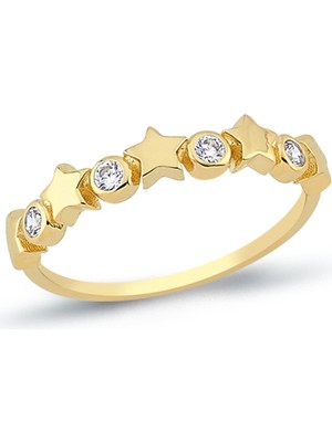 Oroline Kuyumculuk 8 Ayar Yıldız Desenli Taşlı Kadın Altın Yüzük