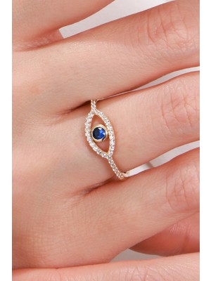 Oroline Kuyumculuk 14 Ayar Göz Desenli Taşlı Altın Kadın Minimal Yüzük