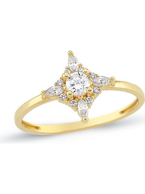 Oroline Kuyumculuk 14 Ayar Simetrik Taşlı Kadın Altın Yüzük