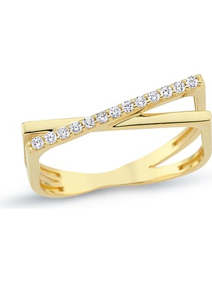 Oroline Kuyumculuk 14 Ayar Çapraz Model Taşlı Kadın Altın Yüzük