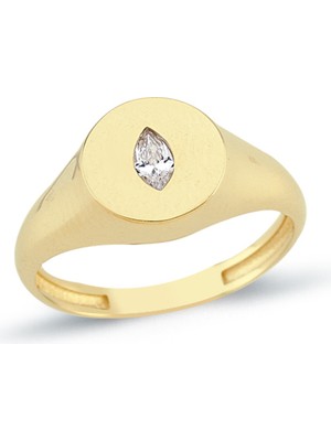 Oroline Kuyumculuk 14 Ayar Damla Taşlı Şık ve Sade Kadın Altın Yüzük