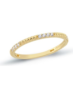 Oroline Kuyumculuk 14 Ayar Ince Minimal Taşlı Kadın Altın Eklem Yüzük