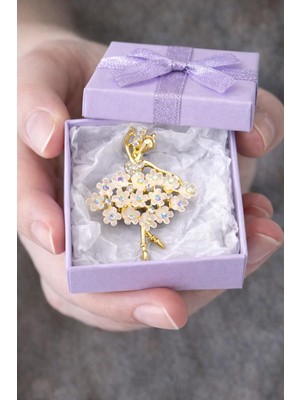 New Obsessions Gold Rengi Kristal Taşlı Balerin Broş