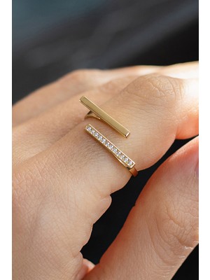 Oroline Kuyumculuk 14 Ayar Altın Simetrik Açık Uçlu Altın Kadın Yüzük