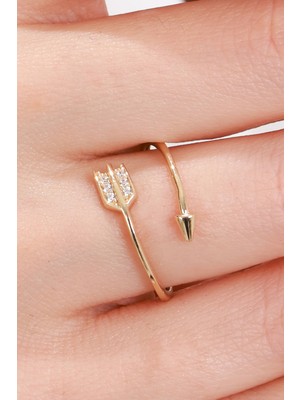 Oroline Kuyumculuk 14 Ayar Ok Desenli Kıvrımlı Kadın Altın Eklem Yüzük