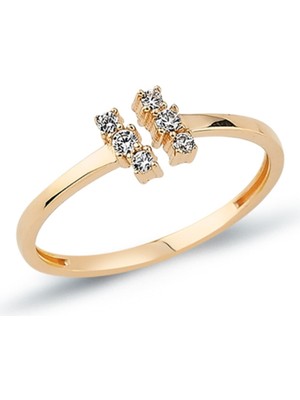 Oroline Kuyumculuk 14 Ayar Altın Simetrik Parıltılı Yüzük