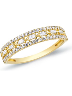 Oroline Kuyumculuk 14 Ayar Minimal Baget Taşlı Altın Kadın Yüzük