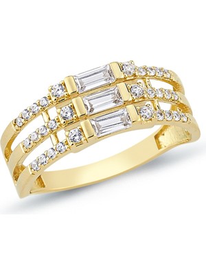 Oroline Kuyumculuk 14 Ayar Baget Sıra Taşlı Altın Yüzük