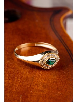 Oroline Kuyumculuk 14 Ayar Yeşil Taşlı Şık Kadın Altın Yüzük