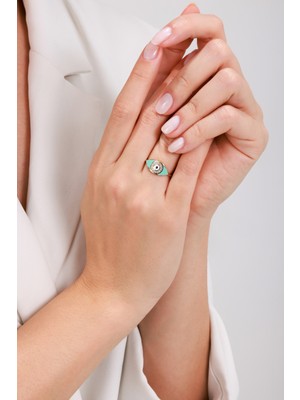 Oroline Kuyumculuk 14 Ayar Göz Desenli Mineli Altın Kadın Yüzük