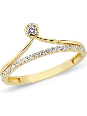 Oroline Kuyumculuk 14 Ayar Trend Taşlı Kadın Altın Yüzük