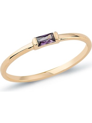 Oroline Kuyumculuk 14 Ayar Baget Taşlı Minimal Kadın Altın Yüzük