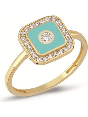 Oroline Kuyumculuk 8 Ayar Kare Model Mineli Altın Kadın Yüzük