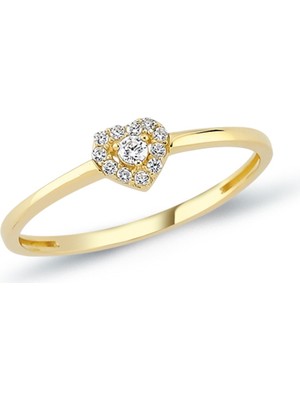 Oroline Kuyumculuk 8 Ayar Kalp Desenli Kadın Altın Yüzük Minimal