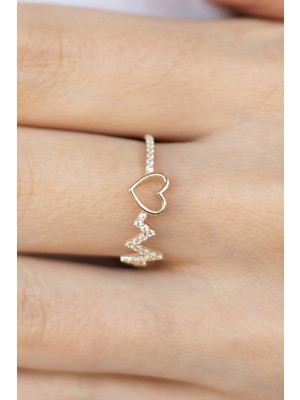 Oroline Kuyumculuk 8 Ayar Altın Kalp Ritim Minimal Kadın Altın Yüzük