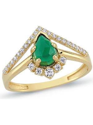 Oroline Kuyumculuk 8 Ayar Yeşil Taşlı Şık Kadın Altın Yüzük