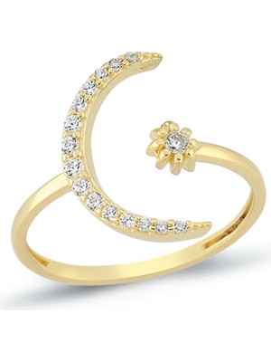 Oroline Kuyumculuk 8 Ayar Altın Ay Yıldız Desenli Kadın Eklem Yüzük