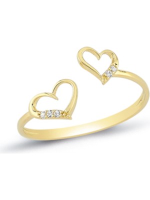 Oroline Kuyumculuk 8 Ayar Kalp Detaylı Taşlı Minimal Kadın Altın Yüzük