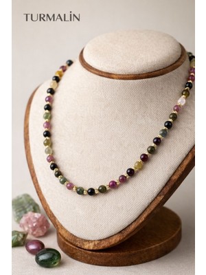 Modvina Turmalin Doğaltaş Kolye – 6 Mm, Altın Kaplama, Zarif Kadın Takı, Alerji Yapmaz