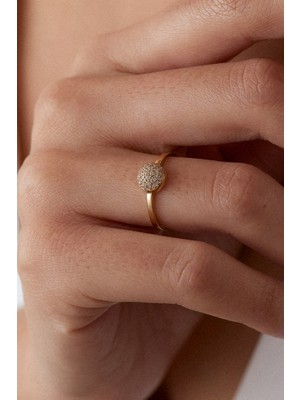 Oroline Kuyumculuk 14 Ayar Top Desenli Minimal Altın Kadın Yüzük