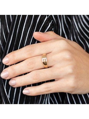 Oroline Kuyumculuk 14 Ayar Altın Minimal Kadın Harf Yüzük
