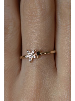 Oroline Kuyumculuk 8 Ayar Yıldız Desenli Minimalist Kadın Yüzük