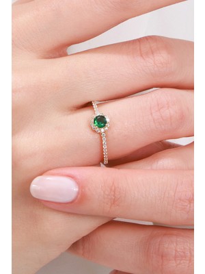 Oroline Kuyumculuk 8 Ayar Yeşil Taşlı Kadın Altın Yüzük